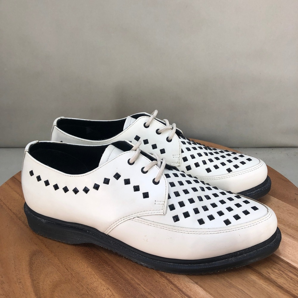 Dr. Martens Willis Studded Creeper Shoes White Black Mens Size 11 Leather Punk